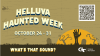 gold graphic with halloween-themed elements promoting helluva haunted week