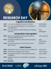 A Georgia Tech Psychology “Research Day” event poster. The top shows the Georgia Tech Psychology logo and a circular photo of three bronze statues at night on campus. Below is the event schedule divided into three sections: Cognition and Behavior (talks at 13:05, 13:20, 13:35), Computation and Cognition (14:00, 14:15, 14:30), and Brain Science (15:00, 15:15, 15:30, 15:45), each with speaker names. A reception is listed at 16:00. The bottom displays the date “12/3/2025,” time “1–5 PM,” and location “J.S. Coo