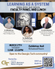 A flyer for the Learning as a System faculty panel, featuring three Georgia Tech faculty and an image of a neurological brain scan on a computer screen. 