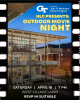 A flyer for the JMHP Outdoor Movie Night on April 18th. Shows a film reel frame with a photo of the West Village dining hall lawn, where the event is taking place. 