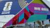 Mercedes-Benz Stadium wrapped with World Cup 2026 promotions.