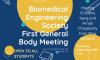 Flyer for the Biomedical Engineering Society's first general body meeting. Hosted Sept. 3, 2020 at 7 p.m.