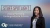 Headshot of Alexis Fontaine on a gradient background. Text on top reads STAFF SPOTLIGHT Alexis Fontaine, Undergraduate Advisor. The School of Public Policy logo sits at the bottom.