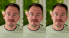 Three of the same image of Mario Bianchini in a row with him looking into the camera with a green plant behind him