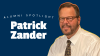 Patrick Zander's headshot on blue background with white text reading "Alumni Spotlight Patrick Zander"