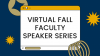 decorative navy blue and gold graphic promoting the speaker series