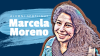 stylized image of Marcela Moreno on navy blue background with text that reads "Alumni Spotlight Marcela Moreno"