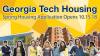 Students standing in front of Georgia Tech residence halls.