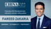 China Town Hall graphic with text and image of Fareed Zakaria