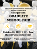 Information on the 2019 Graduate School Fair over a photo from a Georgia Tech graduation ceremony.
