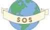 Cartoon Earth with a banner reading "SOS" around it.