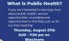 Flyer for the event Intro to Public Health, hosted on Aug. 27, 2020 at 6:30 p.m.