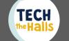 Words "TECH the Halls" printed on top of a white sphere.