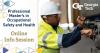 A man in a hard hat and protective glasses turns a handle on a machine. Text reads Professional Master's in Occupational Safety and Health Online Info Session.