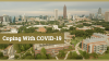 Aerial view of Georgia Tech's campus with Coping With COVID-19 text overlay.