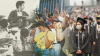 Blended timeline showing the passage of time from a classroom in the 70s to the Olympic decision in the 90s to graduation today