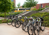 Line of parked bikes on Georgia Tech's campus