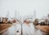gray Atlanta skyline in the rain and mist 