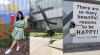 banner with three images of Stefanny Arcos in front of art and statues