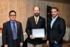 photograph of Russell Dupuis (center) with the Editors-in-Chief of Materials Today, Jun Lou and Gleb Yushin