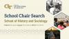 Graphic for the HSOC School Chair search with three images and text reading "School Chair Search, School of History and Sociology, Explore the Past, Engage the Present, Define the Future."