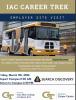 A photo of a georgia tech bus with  the words "IAC Career Trek" across the top in white on a gold background.