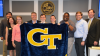 Brookhaven shows GT spirit at a recent City Council meeting.  From left: Councilmember John Park, Councilmember Linley Jones, Kelsey Waidhas, Mayor John Ernst, Professor Gary Cornell, Ian Michael Rogers, Christopher McIntosh, Michael Smith and Councilmember Bates Mattison.