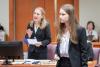 Georgia Tech student Katie Burdette listens to a judge's question during a mock trial tournament at the DeKalb County, Georgia, courthouse in October.