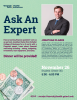 Advertisement for the ask an expert event on financial literacy hosted by Health Initiatives.