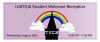 Black silhouette of tech tower in front of a rainbow. "Tech" written on the tower in white. 