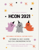 HCON 20201 event flyer with colorful ghosts and stars and text for the event