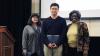 Professor Carol Colatrella, Public Policy Ph.D. student Seokbeom Kwon, and Ivan Allen College of Liberal Arts Dean Jacqueline Royster.