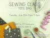 Paper and Clay Tote Bag Sewing Class on 7/25 .