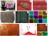 Chinese woodblock conservation testing: Row 1- Microscopy of red woodblock, Row 2- Elemental analysis of black woodblock, Row 3- Elemental analysis of red woodblock