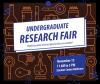 Sign with the information for the undergraduate research fair on a background of various science-related vector images
