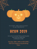 dark background with orange webs and pumpkins advertising the 2019 History Con.