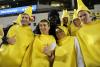 Chen, third from left, posing in his banana suit at the 2011 Homecoming game