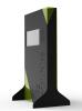 a rectangular tower much taller than it is thick, with feet on either end to hold it up. On the tower is a display screen 