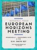Photo of an EU office with several EU flags flying. Underneath is text advertising the GT European Horizons meeting on 9/25/19 at 6 PM in DM Smith 207.